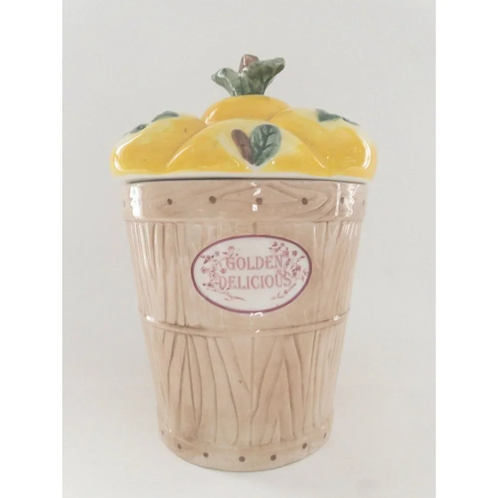 Pfaltzgraff Golden Delicious Apple Basket Ceramic Cookie Jar 11